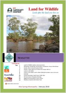 Land for Wildlife Look after the land you live on NEWSLETTER Contents Page