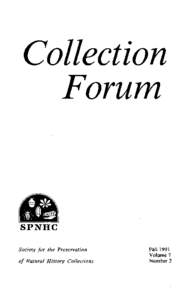 Collection Forum SPNHC Society for the Preservation of Natural History Collections