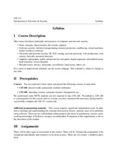 CIS 331 Introduction to Networks & Security Syllabus  Syllabus