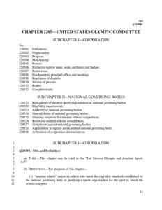 Act §CHAPTER 2205—UNITED STATES OLYMPIC COMMITTEE SUBCHAPTER I—CORPORATION Sec.