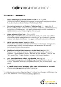 SUGGESTED CONFERENCES 1. Digital Publishing Innovation Summit, New YorkJuly 2015