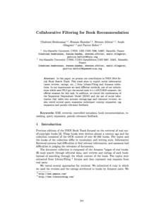 Collaborative Filtering for Book Recommendation 1,2 1,2 , Shereen Albitar , Anaïs 1,2