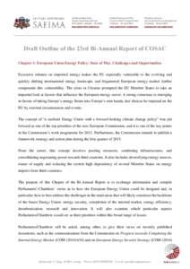 Draft Outline of the 23rd Bi-Annual Report of COSAC Chapter 1: European Union Energy Policy: State of Play, Challenges and Opportunities Excessive reliance on imported energy makes the EU especially vulnerable to the evo