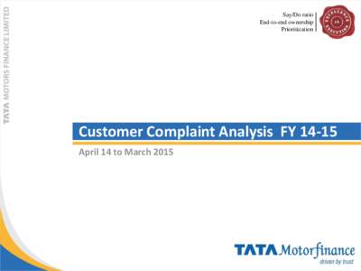 Say/Do ratio End-to-end ownership Prioritization Customer Complaint Analysis FYApril 14 to March 2015