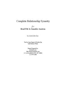 Complete Relationship Synastry for Brad Pitt & Jennifer Aniston by Astrolabe Inc.  Text by Joan Negus & Dorthy Oja