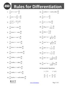Rules for Differentiation 1. d n du (u ) = n u n 1