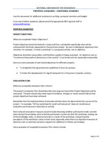 NATIONAL ENDOWMENT FOR DEMOCRACY PROPOSAL GUIDELINES – ADDITIONAL GUIDANCE Use this document for additional assistance in writing a proposal narrative and budget. If you have further questions, please email the appropr