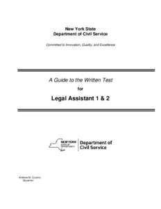 New York State Department of Civil Service Committed to Innovation, Quality, and Excellence A Guide to the Written Test for