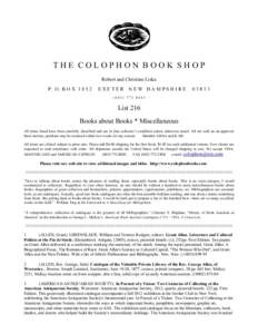 THE COLOPHON BOOK SHOP Robert and Christine Liska P. O. B O XEXETER NEW HAMPSHIRE