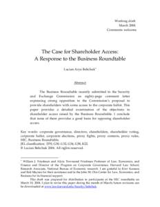Working draft March 2004 Comments welcome The Case for Shareholder Access: A Response to the Business Roundtable