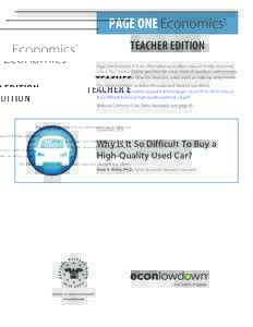 PAGE ONE Economics  ® TEACHER EDITION Page One Economics ® is an informative accessible essay on timely economic