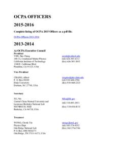 OCPA OFFICERSComplete listing of OCPA 2015 Officers as a pdf file. OCPA-Officers