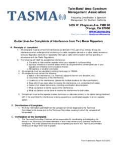 TASMA  Twin-Band Area Spectrum Management Association Frequency Coordination & Spectrum Management for Southern California