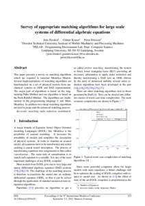Survey of appropriate matching algorithms for large scale systems of differential algebraic equations