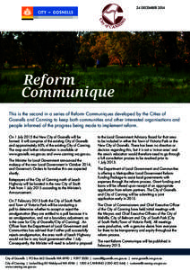 24 DECEMBERReform Communique This is the second in a series of Reform Communiques developed by the Cities of Gosnells and Canning to keep both communities and other interested organisations and