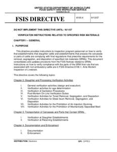 FSIS Directive[removed]Verification Instructions Related to Specified Risk Materials