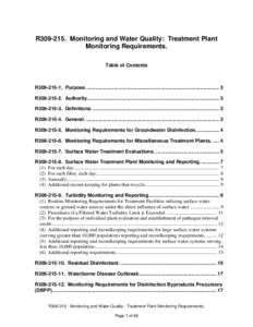 R309-215. Monitoring and Water Quality: Treatment Plant Monitoring Requirements. Table of Contents R309Purpose. ............................................................................................... 3 R3