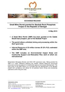 ABNEXCHANGE RELEASE Small Mine Permit granted for Baobab Rock Phosphate Project in the Republic of Senegal
