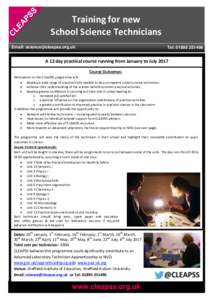 Training for new School Science Technicians Email:  Tel: 