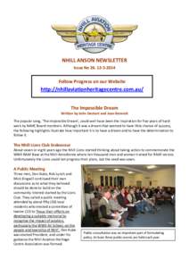 NHILL ANSON NEWSLETTER Issue No[removed]‐5‐2014 Follow Progress on our Website  http://nhillaviationheritagecentre.com.au/