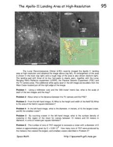 The Apollo-11 Landing Area at High-Resolution  The Lunar Reconnaissance Orbiter (LRO) recently imaged the Apollo-11 landing area at high-resolution and obtained the image above (top left). An enlargement of the area is s