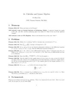 14. Calculus and Linear Algebra Po-Shen Loh CMU Putnam Seminar, Fall