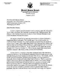 Feinstein Letter to Obama - Antiquities Act