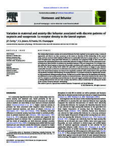 Hormones and Behavior–461  Contents lists available at SciVerse ScienceDirect Hormones and Behavior journal homepage: www.elsevier.com/locate/yhbeh