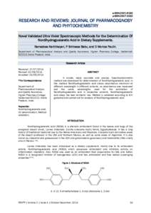e-ISSN:p-ISSN:RESEARCH AND REVIEWS: JOURNAL OF PHARMACOGNOSY AND PHYTOCHEMISTRY Novel Validated Ultra Violet Spectroscopic Methods for the Determination Of