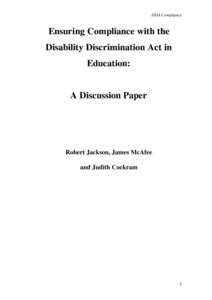 DDA Compliance  Ensuring Compliance with the Disability Discrimination Act in Education: A Discussion Paper