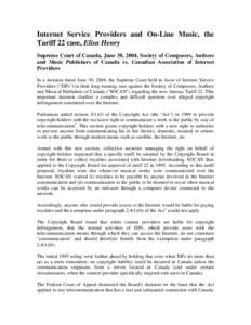 Internet Service Providers and On-Line Music, the Tariff 22 case, Elisa Henry