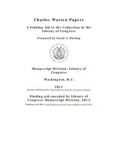 Charles Warren Papers A Finding Aid to the Collection in the Library of Congress