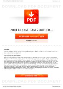 BOOKS ABOUT 2001 DODGE RAM 2500 SERVICE MANUAL  Cityhalllosangeles.com 2001 DODGE RAM 2500 SER...