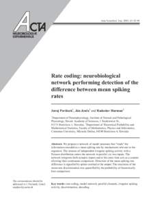 Acta Neurobiol. Exp. 2003, 63: NEU OBIOLOGI E EXPE IMENT LIS  Rate coding: neurobiological
