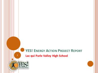 YES! ENERGY ACTION PROJECT REPORT 1 Lac qui Parle Valley High School  WE ARE THE LAC QUI PARLE VALLEY YES! TEAM