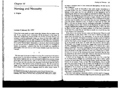 Naming and Necessity  Chapter 10 Naming and Necessity S. Kripke