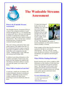 The Wadeable Streams Assessment What is the Wadeable Streams Assessment? The Wadeable Streams Assessment (WSA) is a study of the ecological condition of small