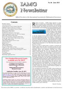 IAMG Newsletter No. 86 June[removed]Official Newsletter of the International Association for Mathematical Geosciences
