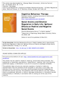 Social Anxiety and Emotion Regulation in Daily Life: Spillover Effects on Positive and Negative Social Events