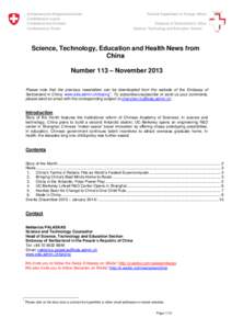 Science, Technology and Education News from China - Number[removed]November 2013