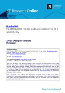 Rosalind Gill  Postfeminist media culture: elements of a sensibility Article (Accepted version) (Refereed)