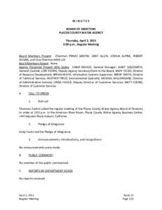 MINUTES BOARD OF DIRECTORS PLACER COUNTY WATER AGENCY Thursday, April 2, 2015 2:00 p.m., Regular Meeting