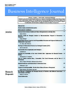 Business Intelligence Journal January, 2009 Vol.2 No.1 Business Intelligence Journal Volume 2 - Number 1 - January[removed]Semiannual Publication Published by the IIU Press and Research Centre, A.C., Brussels EU Commissio