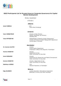 OECD Participants List for Eurasia Group on Corporate Governance for Capital Market Development Almaty, Kazakhstan[removed]Albania