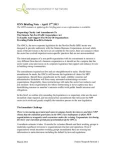 ONCA Backgrounder & Amendments - April 2013