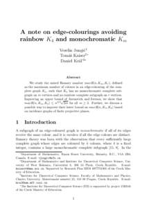 A note on edge-colourings avoiding rainbow K4 and monochromatic Km Veselin Jungi´c1 Tom´aˇs Kaiser2∗ Daniel Kr´al’3∗