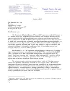 October 3, 2014 The Honorable Jack Lew Secretary Department of Treasury 1500 Pennsylvania Avenue, NW Washington, DC 20220