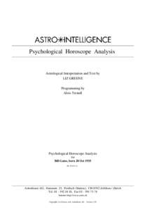 Psychological Horoscope Analysis  Astrological Interpretation and Text by LIZ GREENE Programming by Alois Treindl