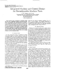Proceedings of the 1999 IEEEYASME International Conferenceon Advanced Intelligent Mechatronics September 19-23, 1999 Atlanta, USA Integrated Machine and Control Design for Reconfigurable Machine Tools
