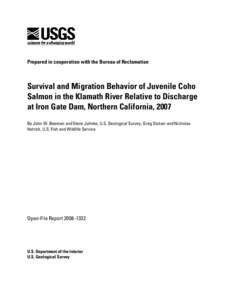 Survival and Migration Behavior of juvenile Coho Salmon in the Klamath River Relative to Discharge at Iron Gate Dam, 2007